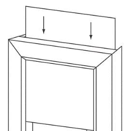 A drawing of a cabinet with the door open.