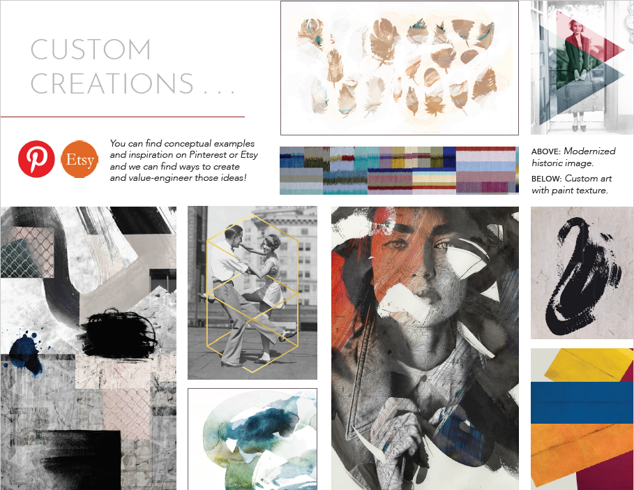 A collage of various art work with the words " custom creations ".