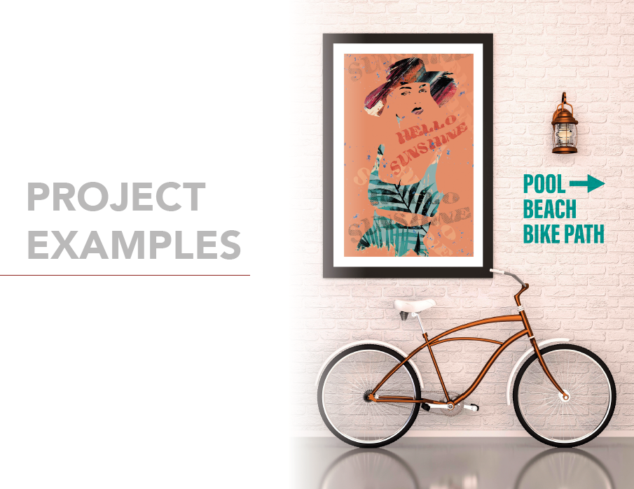 A bicycle parked in front of a poster on the wall.