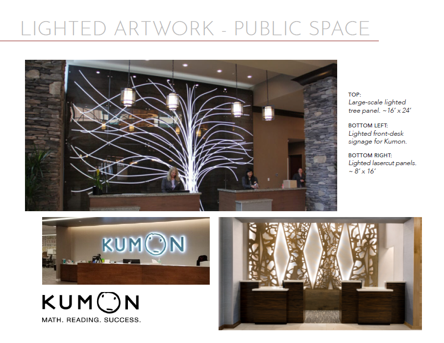 A collage of photos with the words " lighted artwork public space."