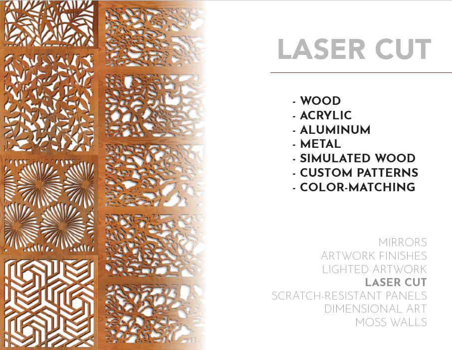 A picture of some laser cut wood and metal.