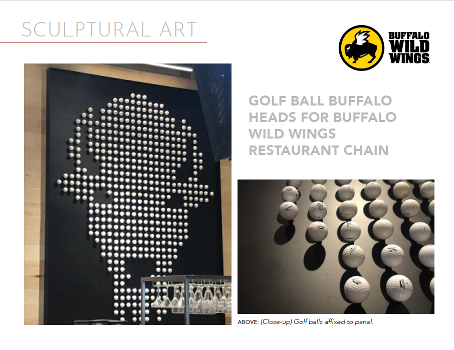 A collage of photos with buffalo head and restaurant chain.